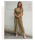 CHICMY- Solid Tie Front Wide Leg Jumpsuit Women Sex Jumpsuit