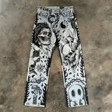 Chicmy-90s streetwear Geometric Pattern Skull Funny Print Design High Waisted Jeans for Women 2025 New vintage Trendy Streetwear Aesthetic sweatpants