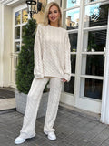 Chicmy-nye outfits Lazy Knit Twist Sweater Two Piece Sets Women O-neck Long Sleeve Jumper Wide Leg High Waist Pants 2025 Autumn All-matching Suits