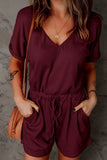 CHICMY- Casual Street Solid Pocket Frenulum V Neck Loose Jumpsuits