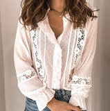 CHICMY- Women's Summer Casual Shirt French Style Lace Patchwork White Shirt Top