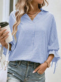 Chicmy- Striped Cross Casual Shawl Collar Blouse