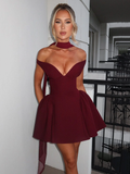 Chicmy Off-shoulder Backless Sexy Mini Dress For Women Wine Red Sleeveless Strapless High Waist A-line Club Party Sexy Dress-Christmas Outfit