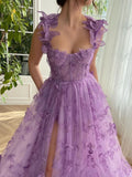 Chicmy-Aesthetic 3D Crochet Butterly Embroidered Tulle Prom Dress