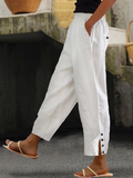 Chicmy-Loose Buttoned Cotton And Linen Linen Pants