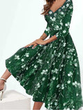 Chicmy- Elegant V Neck Floral Swing Dress