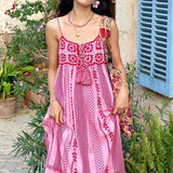 Chicmy-Pink & Red Cotton Combination Crochet Knit Dress