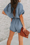 CHICMY- Street Solid Make Old V Neck Short Sleeve High Waist Loose Denim Jumpsuits