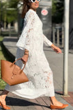 Chicmy-new fashion trend Confidence and Adventure Flower Lace V-neck Bell Sleeve Loose Midi Dress