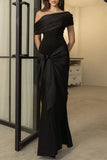 Chicmy-new fashion trend Sexy Formal Solid Mesh Oblique Collar Evening Dresses