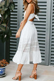 Chicmy-Elegant Eyelet Lace Tie Knot Back Sleeveless Button up Midi Dress