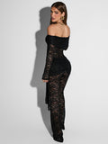 Chicmy Lace See Through Long Sleeve Sexy Jumpsuit Women Fashion Lace Off-shoulder Bodycon High Waist Club Party Jumpsuits-Christmas Outfit