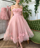 Chicmy-new fashion trend Elegant Fashion Pink Tulle Off-shoulder Floral Sleeveless Party Prom Guest Dress