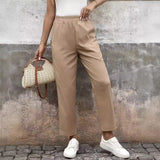 Chicmy-Winter Outfits Women's High Waisted Elastic Casual Khaki Pants Long Pants