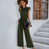 CHICMY- High Stretch Sleeveless Ruffle Wide Leg Jumpsuit Summer Jumpsuits Outfits