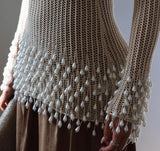 Chicmy-Luxury Semi Mesh Knit Dress With Faux Pearl Beads Fringe