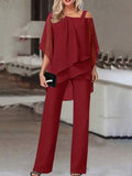 Chicmy-Plain Casual Loose Chiffon Jumpsuit