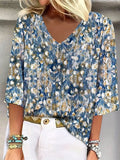 Chicmy- Floral V Neck Casual Loose Blouse