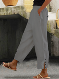 Chicmy-Loose Buttoned Cotton And Linen Linen Pants