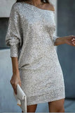 Chicmy-new fashion trend Solid Sequined Off-shoulder Loose Mini Dress