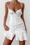 CHICMY- Women's 2024 Sexy Party Dress Sleeveless Ruffled White Minin Dresses Cotton Soft Dress