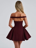 Chicmy Off-shoulder Backless Sexy Mini Dress For Women Wine Red Sleeveless Strapless High Waist A-line Club Party Sexy Dress-Christmas Outfit