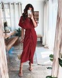 Chicmy-new fashion trend Commuter Tie Lapel Fashion Forged Long Shirt Maxi Dresses