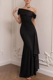 Chicmy-new fashion trend Sexy Formal Solid Mesh Oblique Collar Evening Dresses