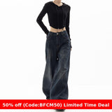 90s streetwear American Retro Street Wide-Leg Pants Design Sense Niche Blue Mopping Pants High Waist Loose High Waist Jeans for Women