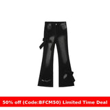 90s streetwear American Style Retro Bow Micro Flared Jeans for Women 2024 New Summer High Waist Mopping Pants Fashion