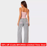 90s streetwear Spring 2024 Women's Bow Ballet Style Embroidered Wide-Leg Pants Washed Denim Trousers