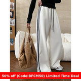 1980s fashion trends American Style Street Style Fashionable Side Striped Drawstring Elastic High Waist Fleece-lined Wide Leg Sports Pants 