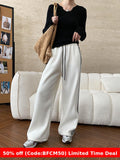 1980s fashion trends American Style Street Style Fashionable Side Striped Drawstring Elastic High Waist Fleece-lined Wide Leg Sports Pants 