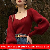 business casual outfits Women's High-Quality Thick French-Style Sweater Top New Retro Lantern Sleeve Slimming Bottoming Sweater