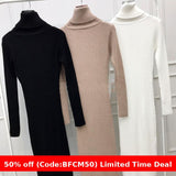 business casual outfits Turtleneck Knitted Dress Autumn and Winter Inner Slim-Fit Belt over-the-Knee Bottoming Sheath One-Step Skirt Casual Women's Clothing