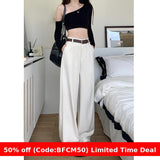 business casual outfits Suit Pants Women's Pants Thin White Loose Leg Suit Tube Mop 2024 Hanging Casual Casual Pants Wide