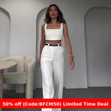 Chicmyshop business casual outfits 2024 Summer Solid Color Square Collar Short Strap High Waist Trousers Temperament Suit Women