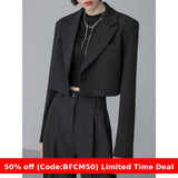 Chicmyshop business casual outfits 2024 Spring and Summer Black Suit Short Coat Pants Suit Loose Short Suit Suit Women's Fashion