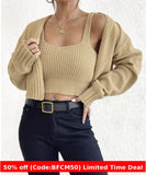 business casual outfits Short Sweater Coat Wild Wind Sling Suit Thick Soft Navel Sling Small Sweater Two-Piece Set