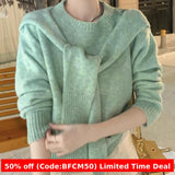 business casual outfits Autumn and Winter Loose Korean Chic Retro Simple round Neck Women's Knitted Pullover Sweater + Shawl Two-Piece Set