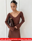 winter outfits men V-neck Long Sleeve Sexy Dress Knitted Skirt Autumn and Winter Short Skirt Bottoming A- line Ruffled Sweater Dress