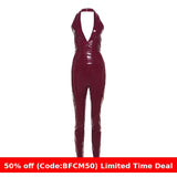 winter outfits men 2024 Autumn and Winter Women's Sexy Halter Backless Sling High Waist Zipper Slim Trousers PU Leather Suit