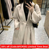 winter outfits men 2024 Double-Sided Woolen Coat Women's M Labbro Water Ripple Bathrobe Belt Cashmere Wool Coat Women's Clothing