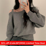 winter outfits men Chic Spring and Autumn Retro Elegant Oblique Collar off-the-Shoulder Design Loose Casual Long Sleeve Sweater Sweater for Women