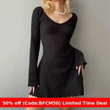 winter outfits men Cotton Rib High Quality Tight-Edged Short Skirt Autumn Fashion Sexy V-neck Long Sleeve Waist Slimming A- line Bottoming Dress