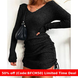 Chicmyshop winter outfits men Dress Women's Sweater Skirt Bottoming Skirt Sexy Slim Thread Skirt Pleated Drawstring