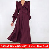 winter outfits men 2024 Autumn and Winter Women's Long Dress V-neck Satin Court Waist-Tight Retro Dress Women