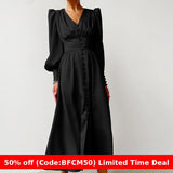 winter outfits men 2024 Autumn and Winter Women's Long Dress V-neck Satin Court Waist-Tight Retro Dress Women