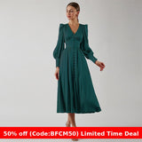 winter outfits men 2024 Autumn and Winter Women's Long Dress V-neck Satin Court Waist-Tight Retro Dress Women