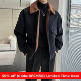 winter outfits men American Fashion Brand Lapel Cotton-Padded Coat Men's Versatile Simple Autumn and Winter New College Coat Trendy Warm Windproof Cotton-Padded Coat